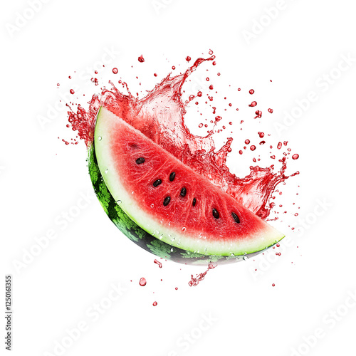 Juicy Watermelon Splash Refreshing Summer Fruit Slice with Water Splashes