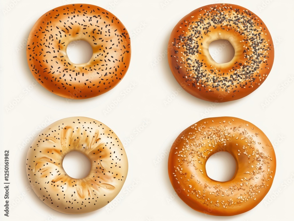 Four Delicious Bagels with Various Toppings. Four Delicious Bagels with Various Toppings.