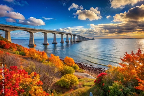 Confederation Bridge Autumn Shoreline, Prince Edward Island, Canada - Scenic Fall Landscape Photography