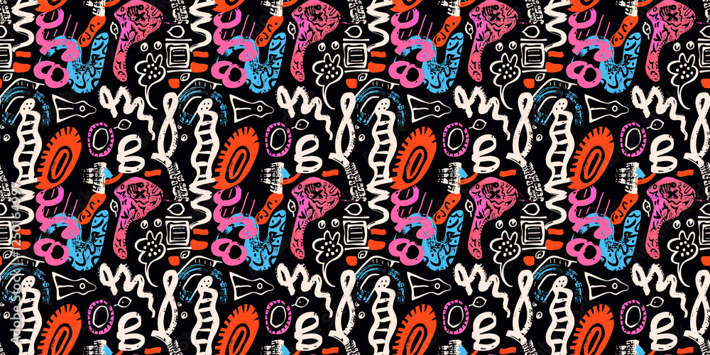 Naklejka premium Cartoon hand-drawn doodles on the subject of summer holidays theme seamless pattern
