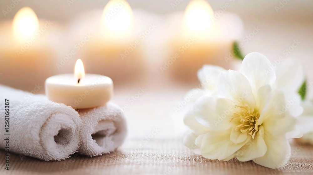 Relaxing Spa Scene with Candles and Soft Towels on a Peaceful Background : Generative AI Relaxing Spa Scene with Candles and Soft Towels on a Peaceful Background : Generative AI