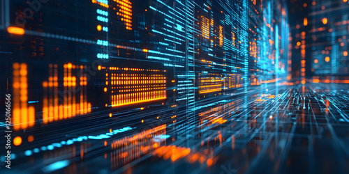 3D rendering of a green background with abstract digital waves and bokeh lights. Digital technology concept, AI big data connection. 