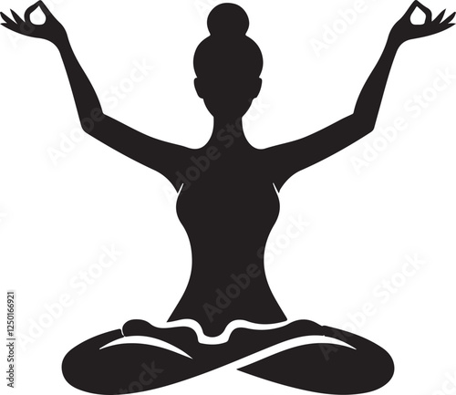 A black silhouette of a woman in a yoga pose
