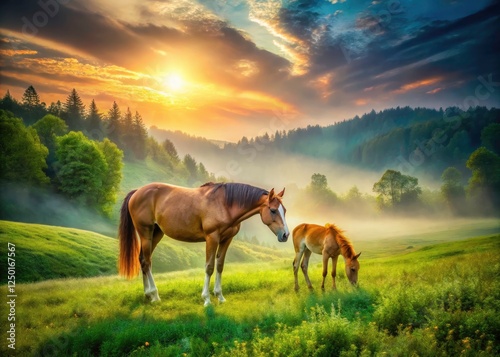 Low Light Horse Foal Nature Landscape Photography - Nighttime Pasture Scene