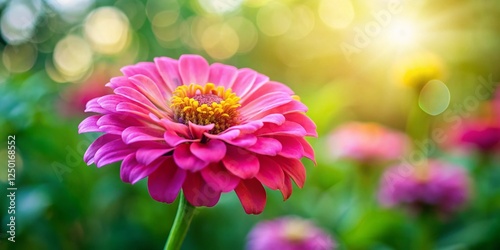 Delicate Pink Zinnia Flowers Swaying in Gentle Breeze, Bokeh Garden Background