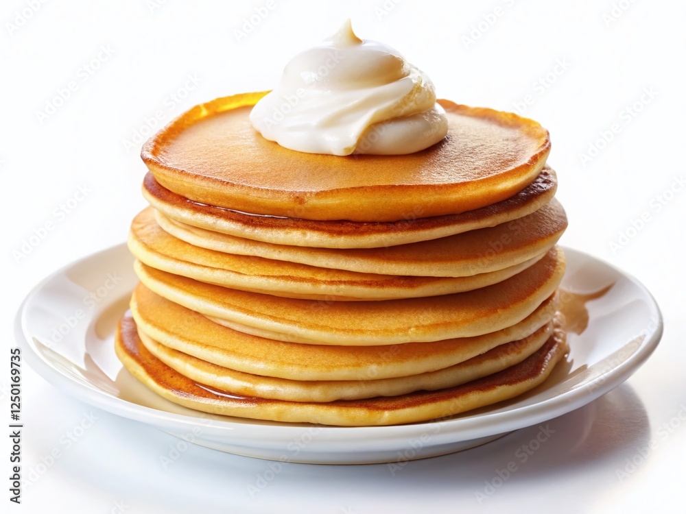 Delicious Fluffy Pancakes with Sour Cream - Stock Photo Delicious Fluffy Pancakes with Sour Cream - Stock Photo