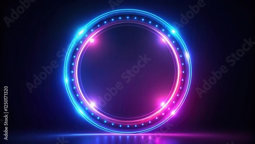 A futuristic glowing frame in a circular shape with neon lights illuminating its edges, radiant, glow,  radiant, glow