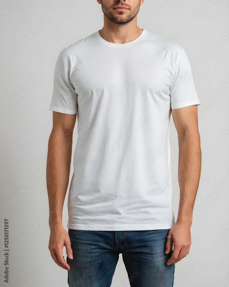 Obraz premium A man wearing a white t-shirt and jeans.