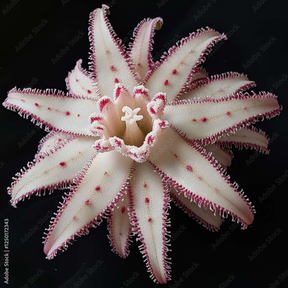 Fototapeta premium Pink-edged, star-shaped flower, studio shot, black background