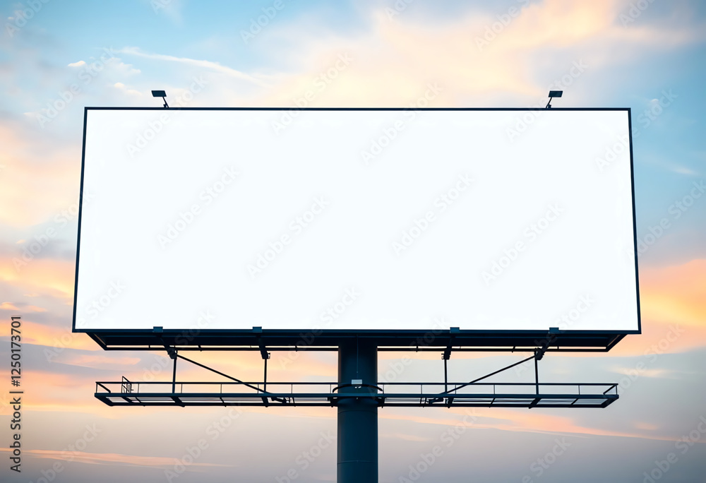 Obraz premium Blank Billboard Mockup Against Colorful Sky at Sunset
