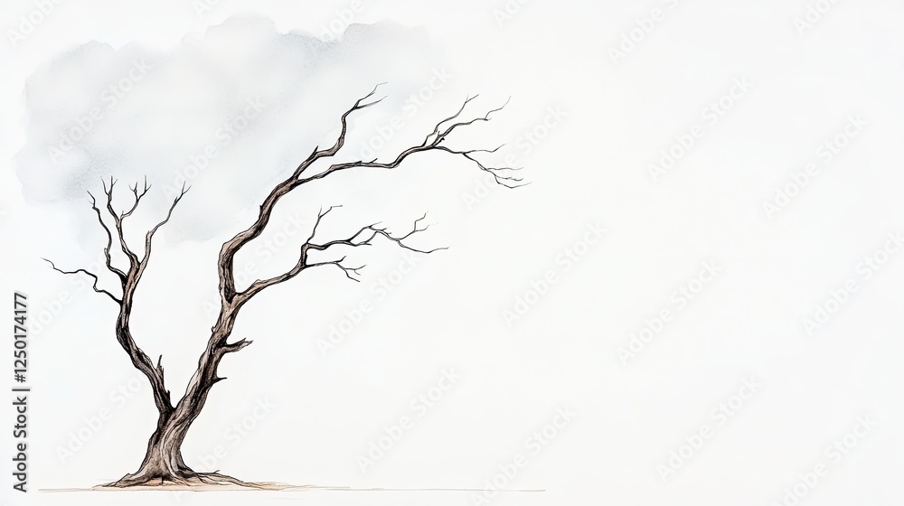 Obraz premium A solitary, leafless tree stands against a pale background, symbolizing resilience and solitude