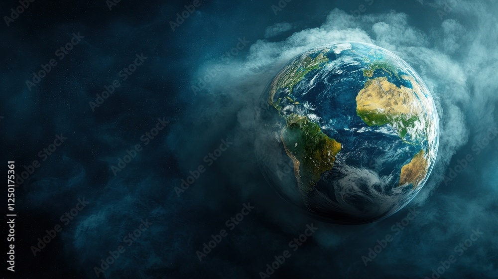 Fototapeta premium A beautiful view of Earth surrounded by swirling clouds and darkness. PM 2.5 concept PM 2.5 concept