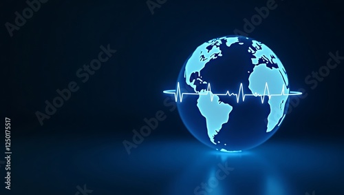 Glowing Blue Globe with Heartbeat Line Symbolizing Global Healthcare for National Doctors' Day