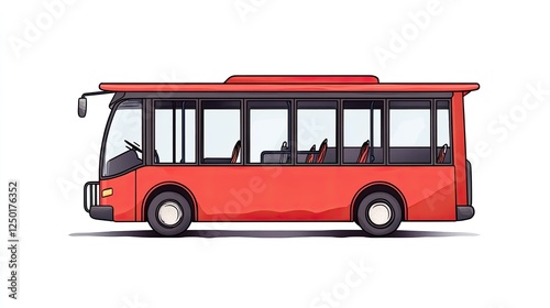 A vibrant red bus parked on a city street with empty seats and a clear blue sky above