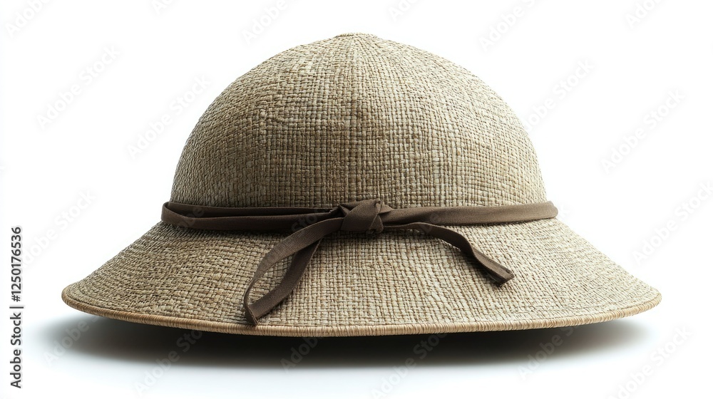 Obraz premium A Beige Woven Straw Hat With Brown Ribbon