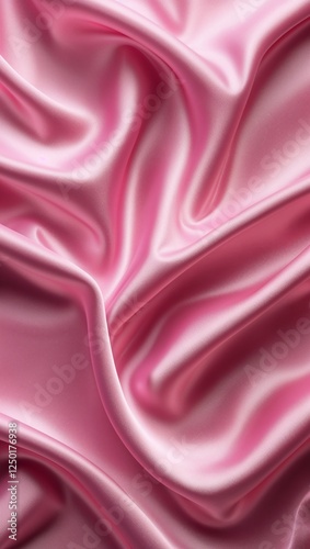 Pink silky shining fabric background, soft wave texture