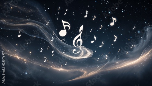 White music notes on dark background 