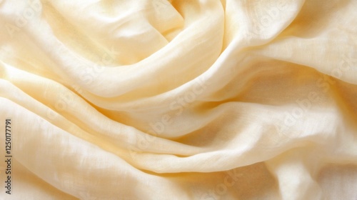 Close-up of creamy, soft fabric with elegant folds and drapes. photo