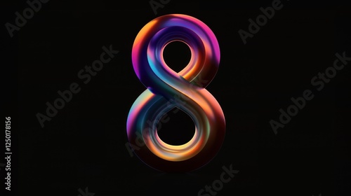 Iridescent eight, dark background, digital render, infinite loop