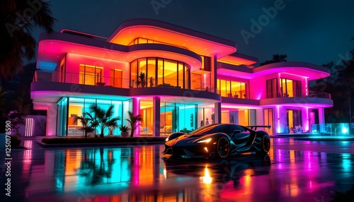 Neon Dreams: A Luxurious Nighttime Mansion Escape photo