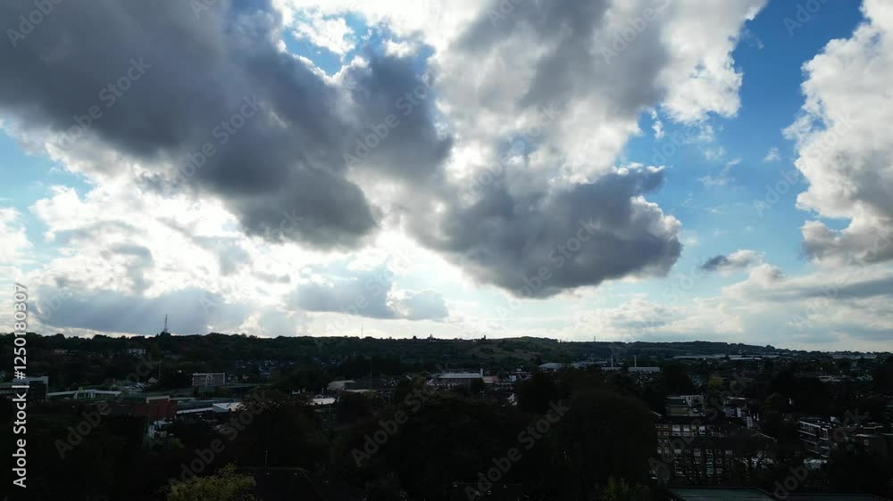 Aerial Luton City Center Cloudy Sunset Aerial Luton City Center Cloudy Sunset