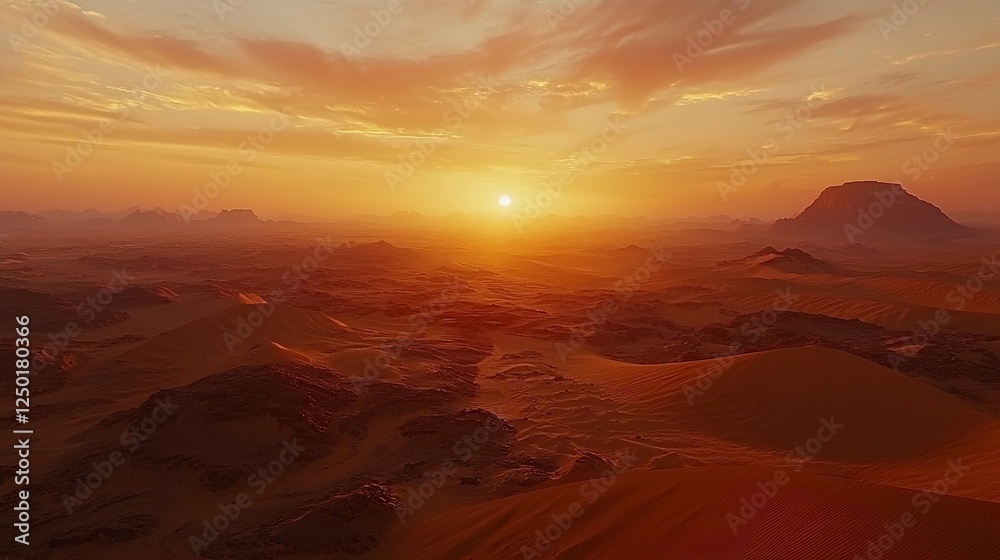 Desert sunset landscape, dunes, mountains, scenic view, travel Desert sunset landscape, dunes, mountains, scenic view, travel