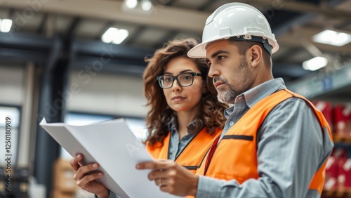 Professionals Reviewing Plans in Industrial Setting