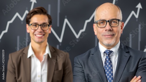 Professional Men in Business Attire with Graph Background
