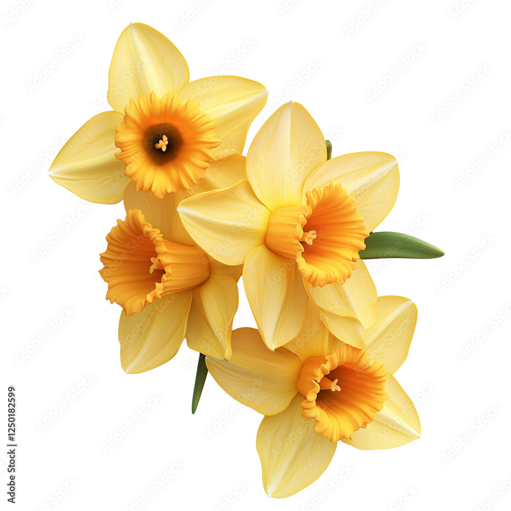 Fototapeta premium Beautiful Yellow Daffodils Spring Flowers Bouquet, Transparent Background, Ai Generative Images