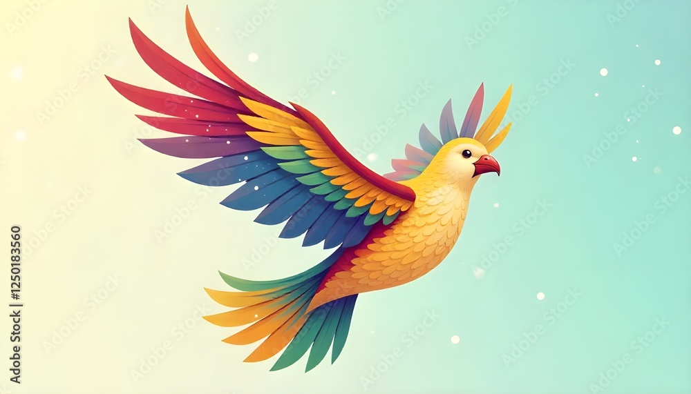 Fototapeta premium zero discrimination day a stylized illustration of a bird with colorful feathers flying freely, symbolizing freedom from discrimination and prejudice