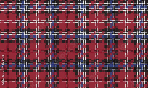 Seamless plaid, red, black, blue, and white. Suitable for designing clothes such as skirts and pants. Create a striking and stylish look. Vector illustration.