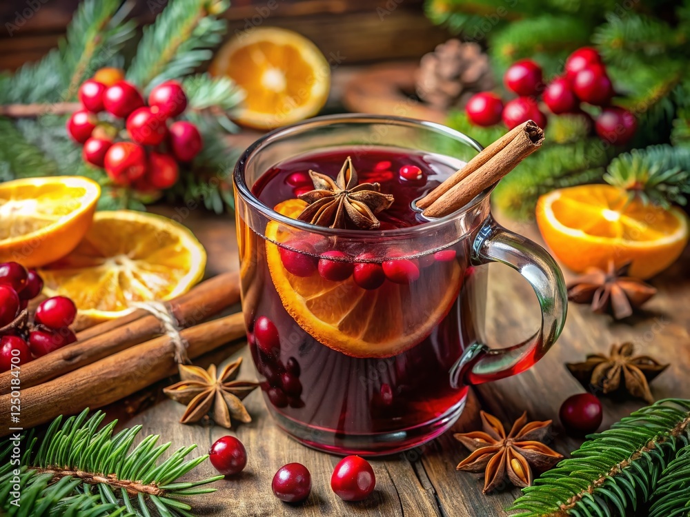Festive Hot Mulled Wine with Citrus, Cinnamon & Spices, Pine Needles & Berries Festive Hot Mulled Wine with Citrus, Cinnamon & Spices, Pine Needles & Berries