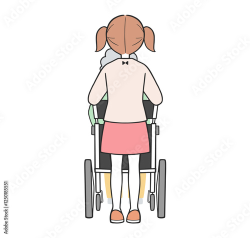 ヤングケアラー 車椅子を押す子供のイラスト