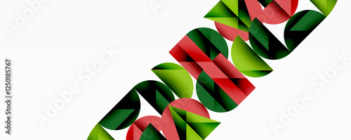 Abstract geometric background with layered gradient shapes forming dynamic patterns. Overlapping semi circles and triangles create depth and contrast