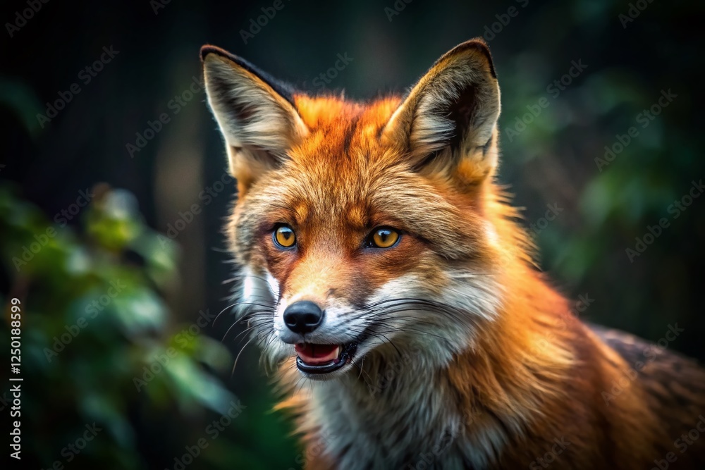 Furious Red Fox Portrait in Forest, Wildlife Animal Photography, Copy Space Furious Red Fox Portrait in Forest, Wildlife Animal Photography, Copy Space