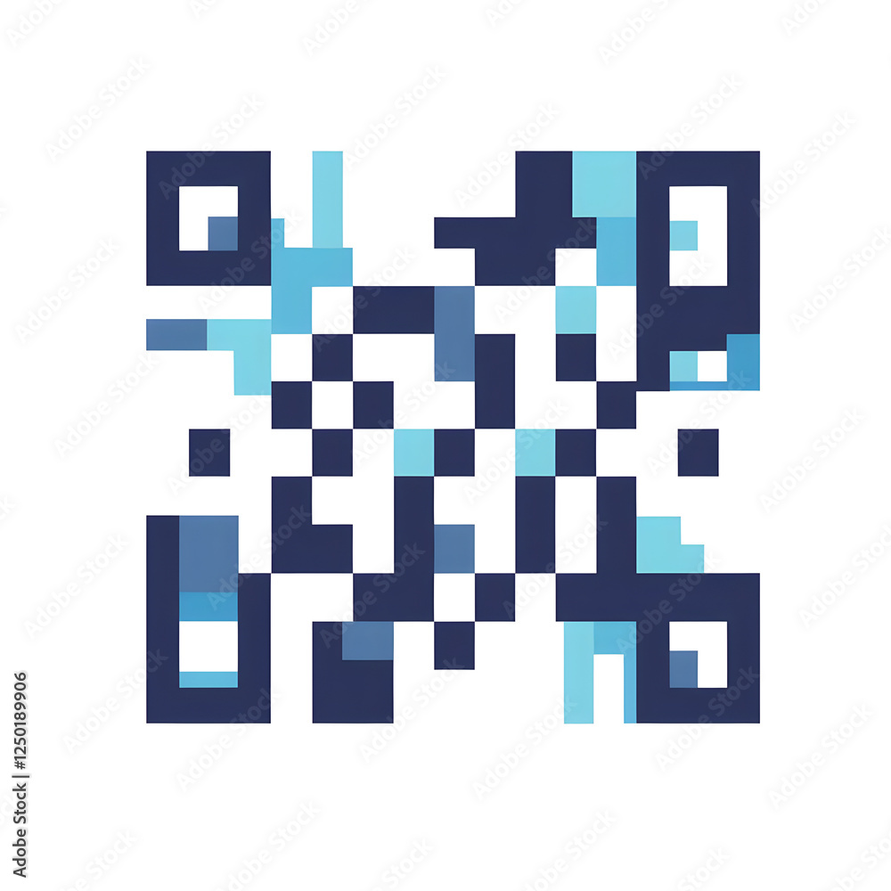 Innovative, Artistic Depiction of a Modern, Geometric QR Code Design in Blue Hues Innovative, Artistic Depiction of a Modern, Geometric QR Code Design in Blue Hues