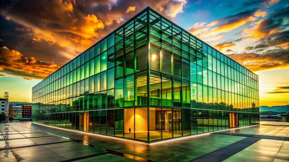 Obraz premium Geneva Switzerland Silhouette Architecture Green Glass Building UN Agency Sunset