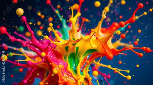 8K ultra HD desktop wallpaper background showing a detailed close-up shot of a dynamic colorful paint splash abstract art, offering sharp focus and vibrant hues, ideal for modern computer screens 
