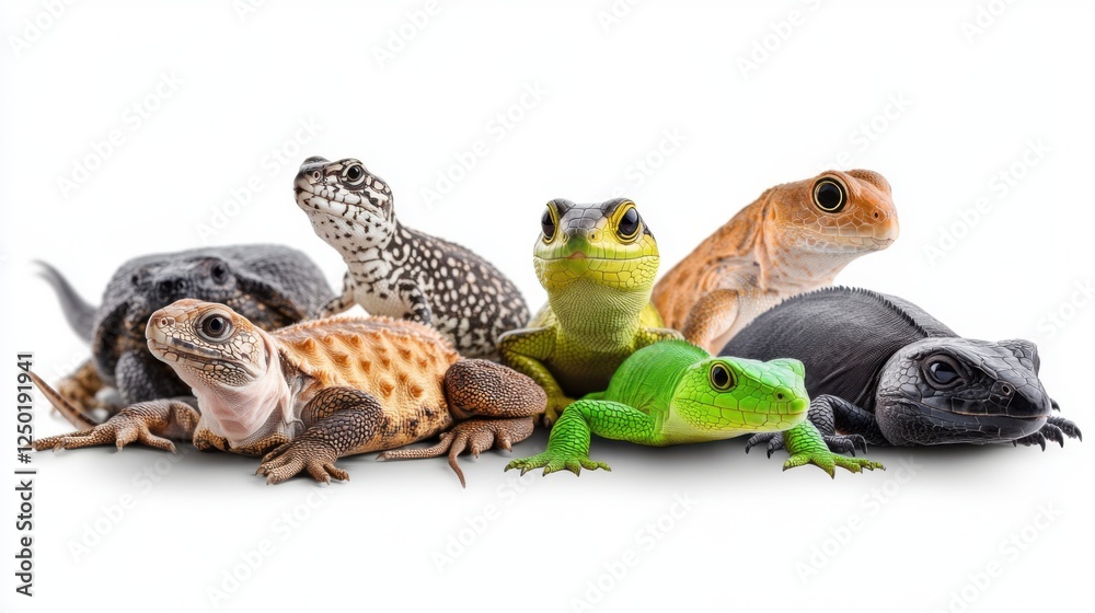 Obraz premium Colorful Collection of Exotic Reptiles and Amphibians on White Background