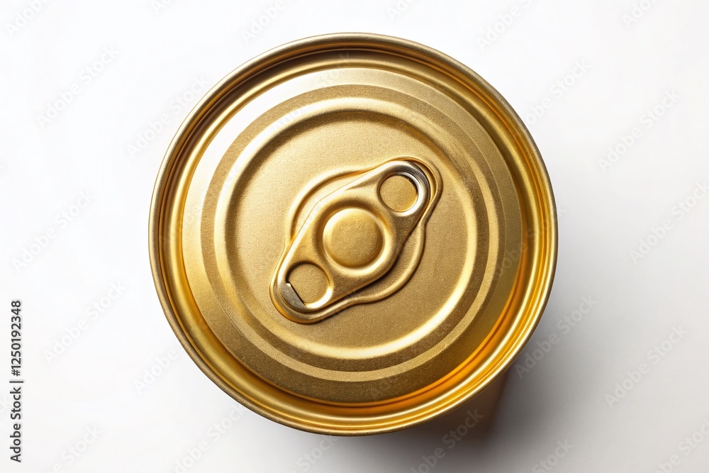 Golden Can Top View, Isolated White Background - Stock Photo