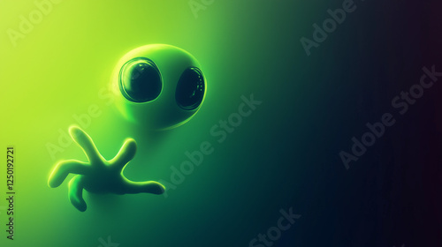 Gradient banner with big-eyed alien reaching out, black to neon green gradient background, Ai generated images