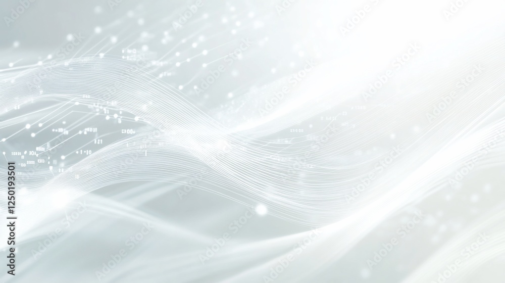 Abstract light gray wavy background with glowing particles. Abstract light gray wavy background with glowing particles.