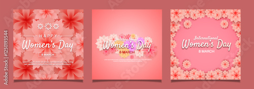 Set International of womens day with flower illustration concept suitable for greeting card.