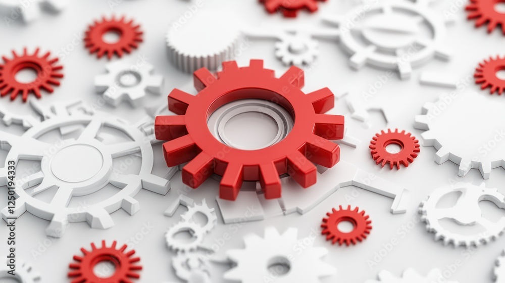 A vibrant arrangement of gears in red and white, symbolizing teamwork, innovation, and mechanical precision. A vibrant arrangement of gears in red and white, symbolizing teamwork, innovation, and mechanical precision.
