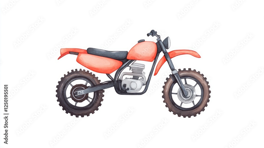 Vibrant orange dirt bike illustration with detailed wheels, ideal for sports and adventure themes Vibrant orange dirt bike illustration with detailed wheels, ideal for sports and adventure themes