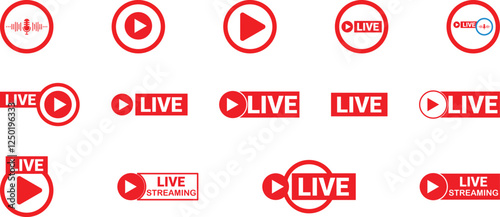 Collection of Red Live Streaming Icons.
