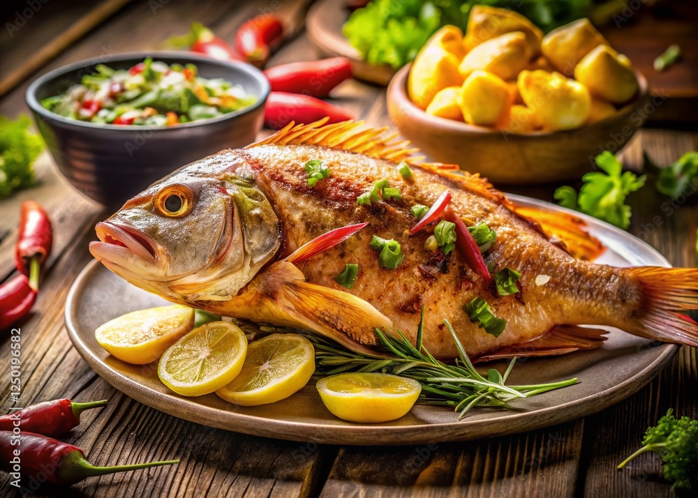 Grilled Red Snapper with Balinese Salad & Crispy Chips - Double Exposure Food Photography Grilled Red Snapper with Balinese Salad & Crispy Chips - Double Exposure Food Photography