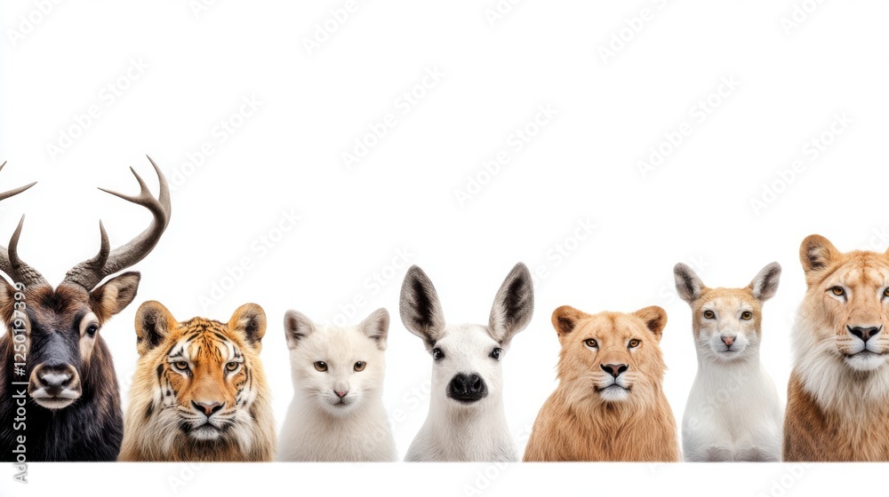 Diverse Collection of Wild and Domestic Animals on White Background Diverse Collection of Wild and Domestic Animals on White Background