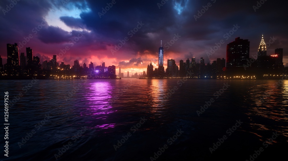 Fototapeta premium Fiery Sunset Over the Manhattan Skyline