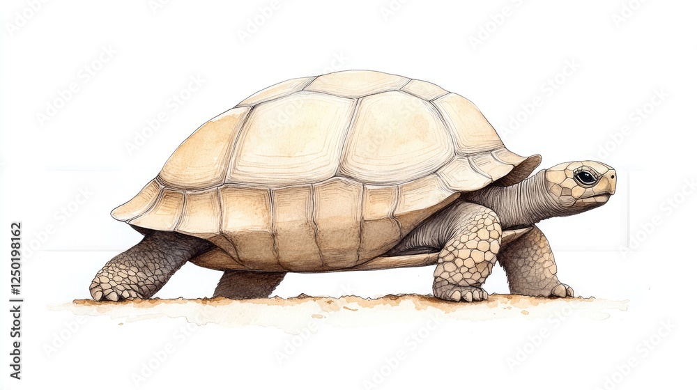 Obraz premium Detailed illustration of a tortoise walking on a sandy surface with a plain background